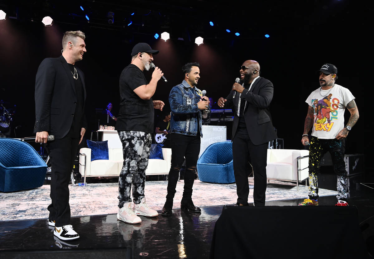 Nick Carter, Joey Fatone, Luis Fonsi, Wanya Morris and AJ McLean are shown "The After Party" at ...
