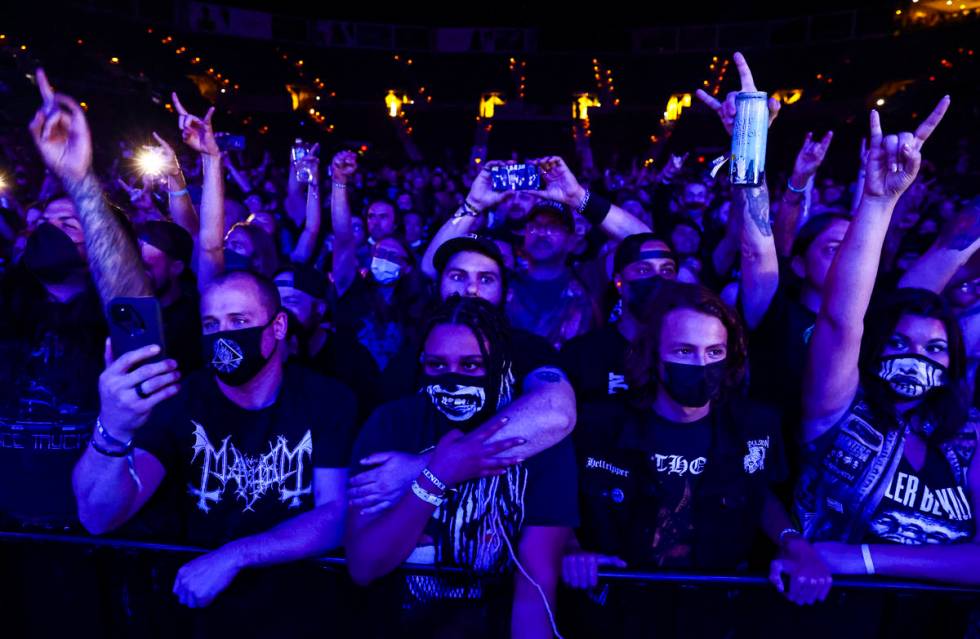 Fans cheer as Obituary takes the stage during Psycho Las Vegas at Mandalay Bay in Las Vegas on ...