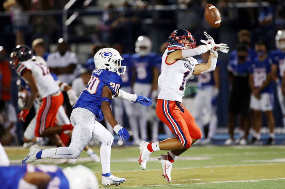 during the x quarter of a football game between Bishop Gorman and St. Louis and at Bishop Gorma ...