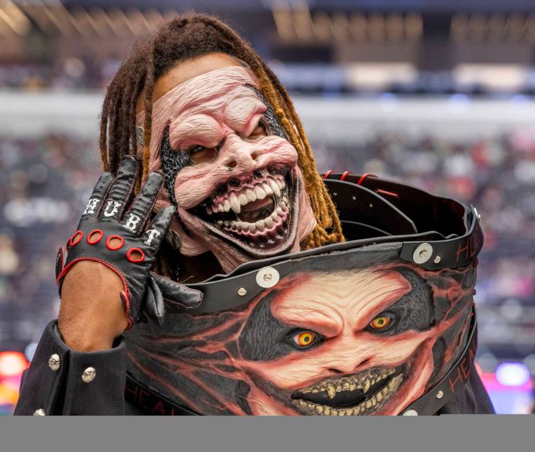 A fan is dressed up as wrestler Bray "The Fiend" Wyatt during WWE SummerSlam 2021 at Allegiant ...