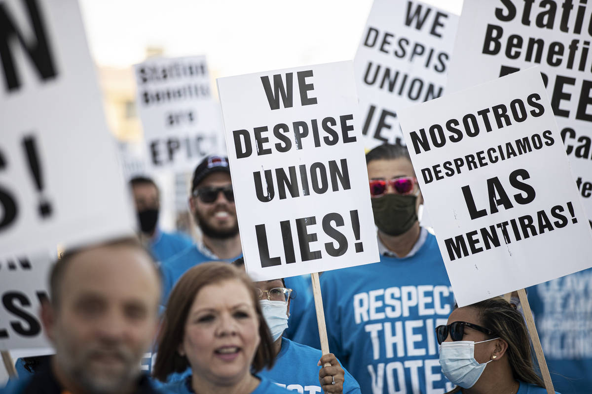 Over one hundred demonstrators took part in an ant-union protest organized by employees of Stat ...