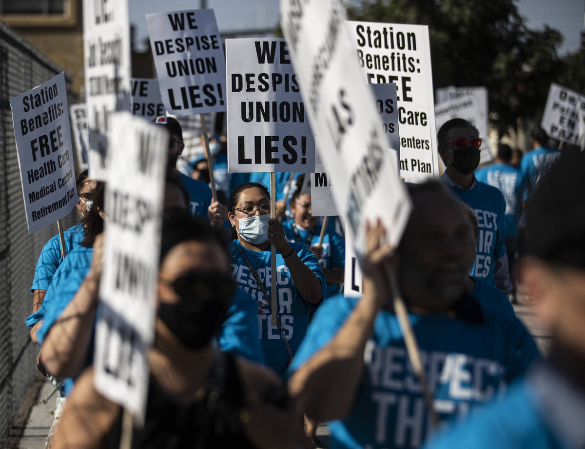 Over one hundred demonstrators took part in an ant-union protest organized by employees of Stat ...