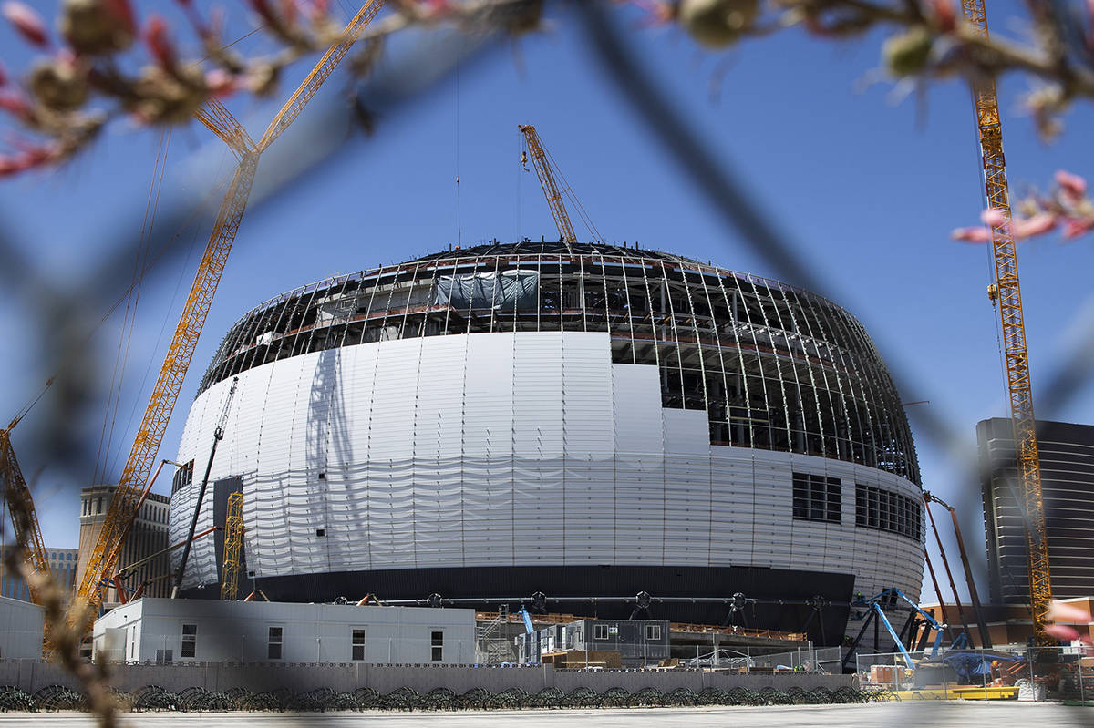 Construction continues on MSG Sphere at The Venetian, on Monday, Aug. 23, 2021, in Las Vegas. ( ...