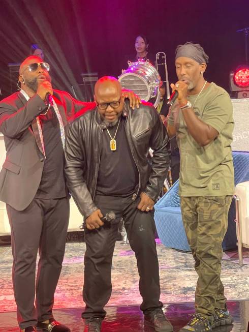 Wanya Morris, Bobby Brown and Shawn Stockman perform during "The After Party" at Sands Showroom ...