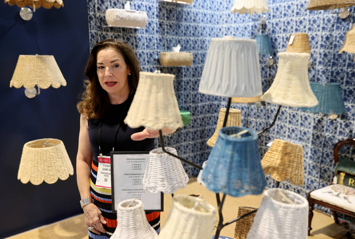 Suzanne Duin of Maison Maison Design of Houston shows her lampshades at the Las Vegas Market ho ...