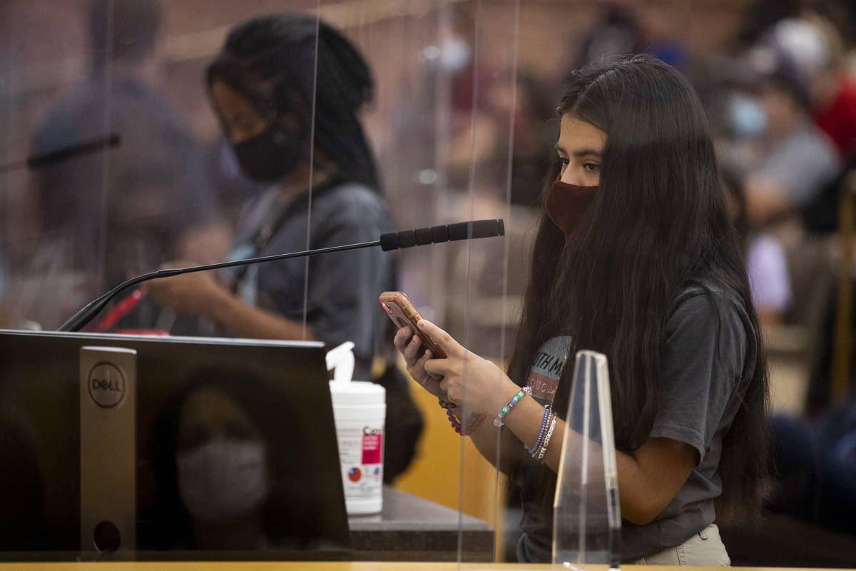 Desiree Rodriguez, student body president at Las Vegas High School, speaks during a Clark Count ...