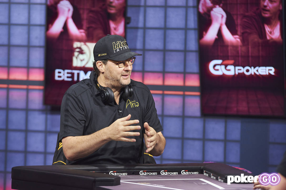 Phil Hellmuth during "High Stakes Duel" against Tom Dwan on Wednesday, Aug. 25, 2021, at the Po ...