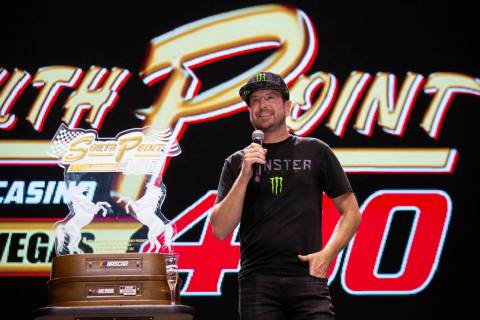 Kurt Busch, a NASCAR driver from Las Vegas, does a fan event celebrating his 2020 South Point 4 ...