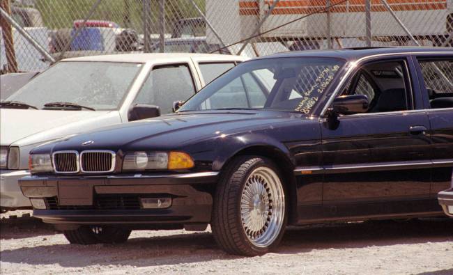 The black BMW that Tupac Shakur was riding in when he was shot sits in a Las Vegas police impou ...