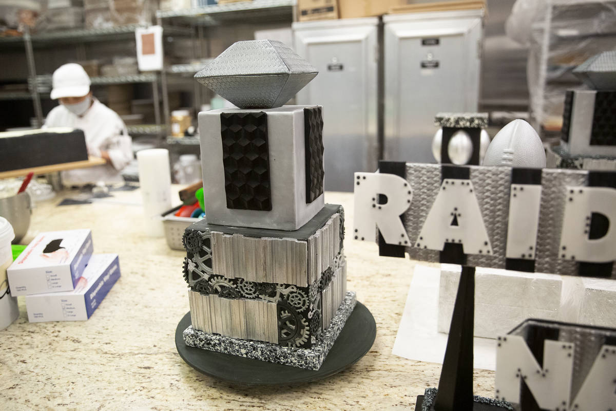 A cake that will be part of a Raiders-themed display at ARIA Patisserie is in the kitchen at Ar ...