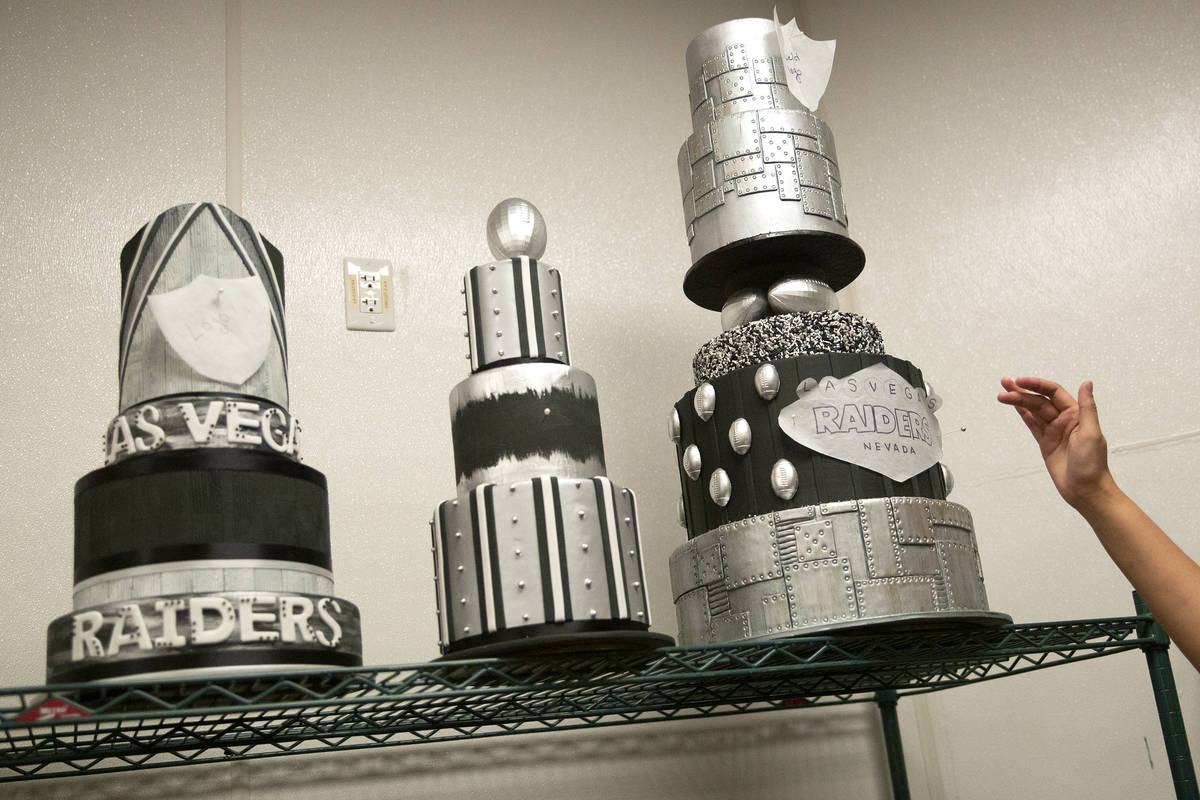 Cakes that will be part of a Raiders-themed display at ARIA Patisserie are in storage at Aria o ...