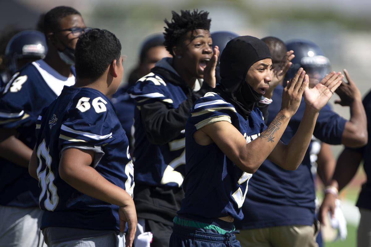 Cheyenne cheers on their team during their football game against Clark High School at Cheyenne ...