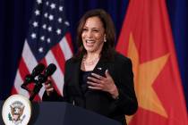 U.S. Vice President Kamala Harris holds a news conference before departing Vietnam for the Unit ...