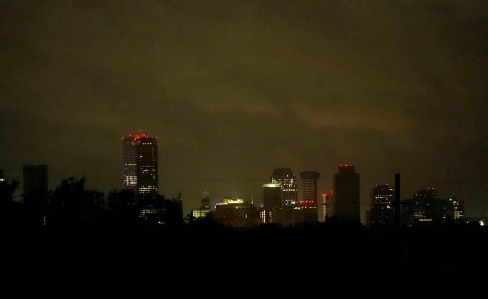 Downtown buildings are lit by backup generators after Hurricane Ida knocked out power to the ci ...