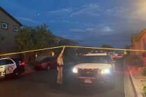 Police investigate a homicide June 30, 2021, on the 4500 block of Sonoma Sunset Court in Las Ve ...