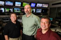 Nick Bogdanovich, center, is flanked by Bob Davis, left, and Tony DiTommaso at the William Hill ...