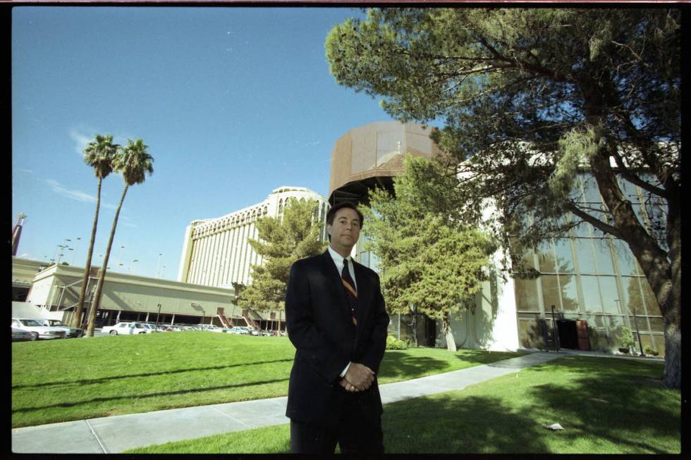 Then-theatre manager H. C. Rowe standing outside the Aladdin Theatre for the Performing Arts th ...