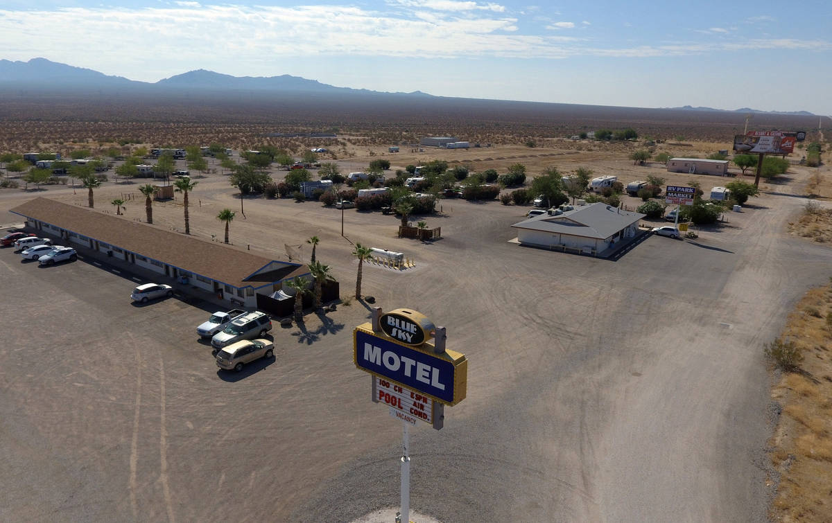Blue Sky Motel in Cal-Nev-Ari, a town, off a lonely stretch of Highway 95, is shown on Thursday ...