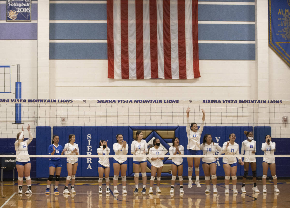 Sierra Vista’s team is announced before the start of a girls high school volleyball game ...