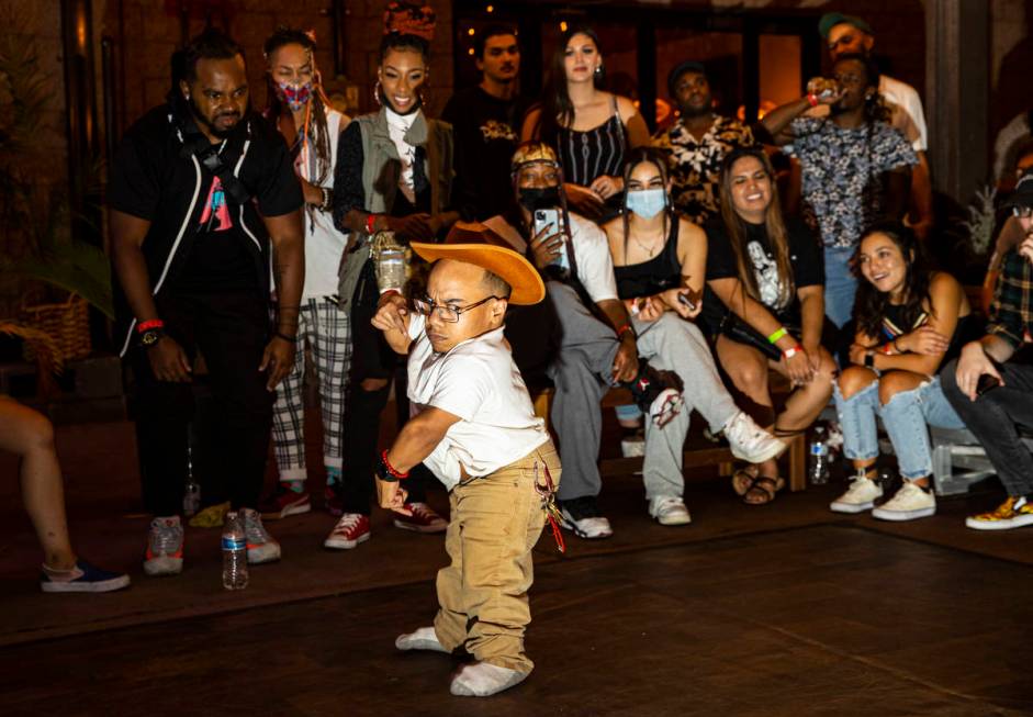 Comedian and dancer "K1ng Dwarf" participates in a dance battle at Ninja Karaoke during First F ...