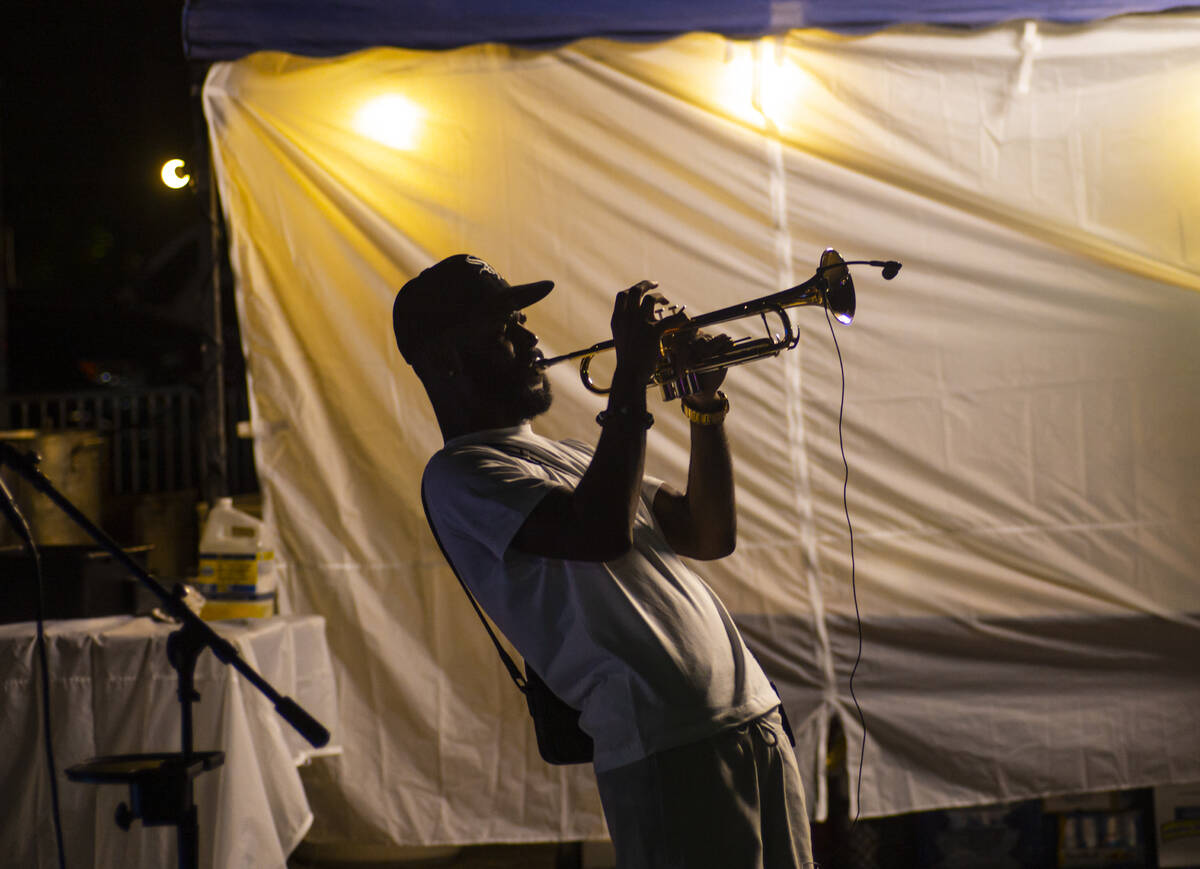 Fendi Sean performs during First Friday in the Arts District of downtown Las Vegas on Friday, A ...