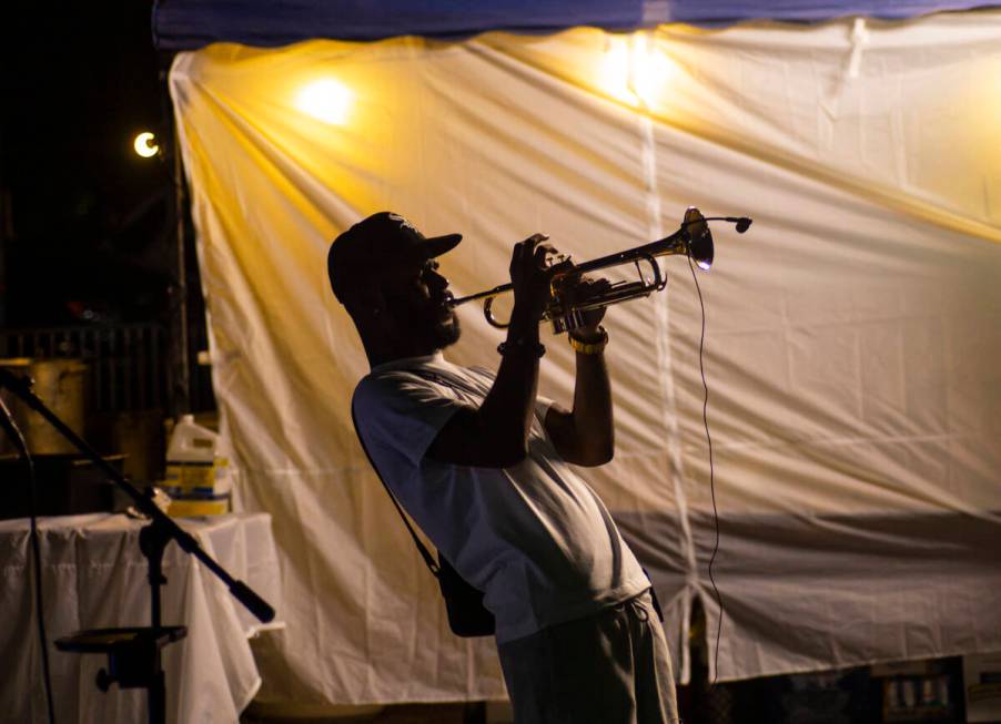 Fendi Sean performs during First Friday in the Arts District of downtown Las Vegas on Friday, A ...
