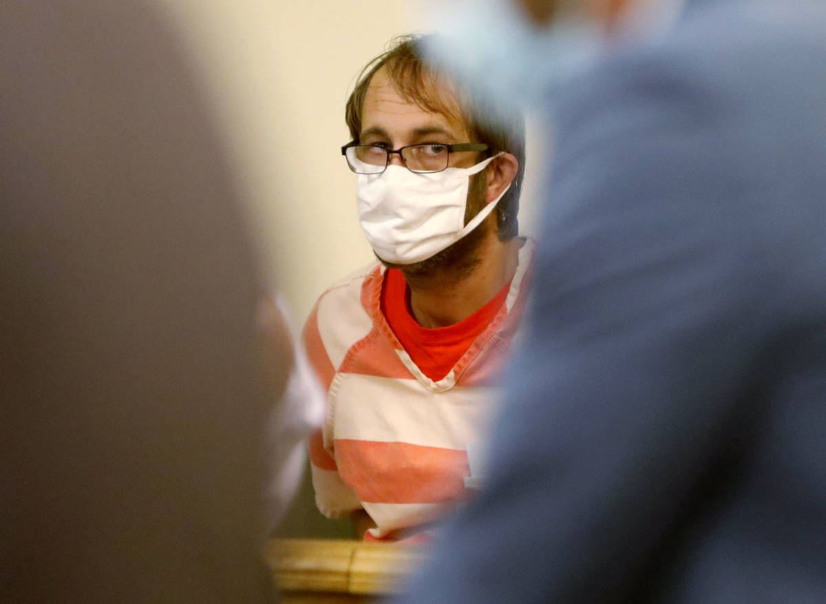 Brad Mehn attends a court hearing at Pahrump Justice Court on Thursday, Sept. 2, 2021. Mehn, He ...