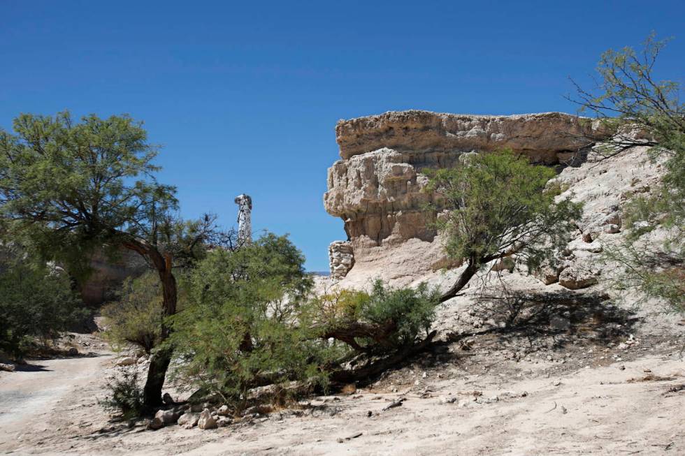 A statue of Christ without his head stands in Cathedral Canyon, outside of Pahrump, Thursday, S ...