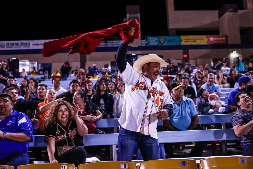 Ramses Palma celebrates during a baseball game between the Naranjeros de Hermosillo and Aguilas ...