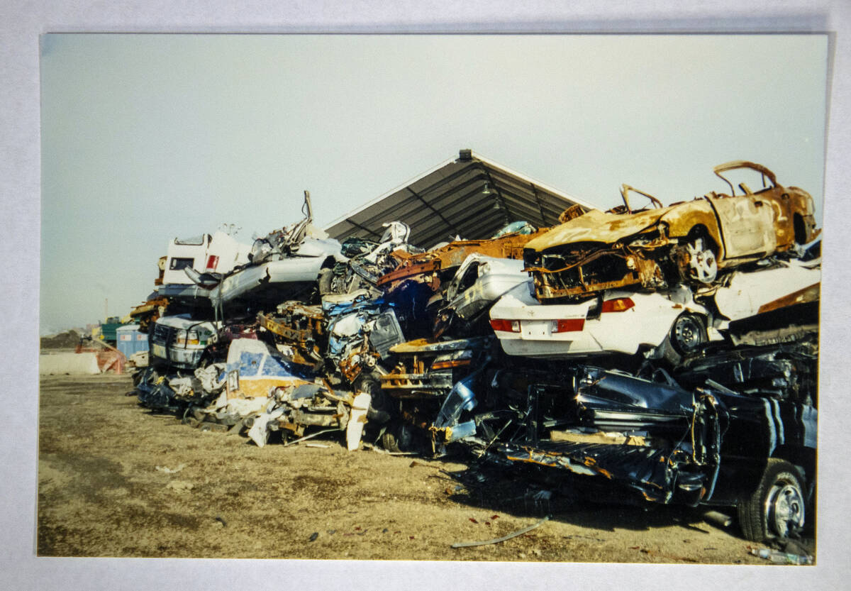 A stack of damaged cars taken by FBI Special Agent Tracy Dockery while working to sort 9/11 deb ...