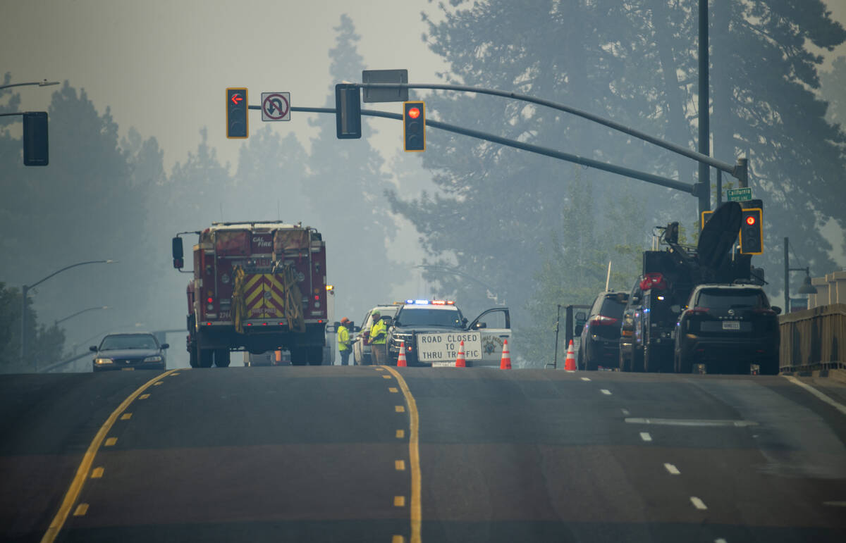 One of the many vehicle check points into the evacuation zone in South Lake Tahoe due to the Ca ...