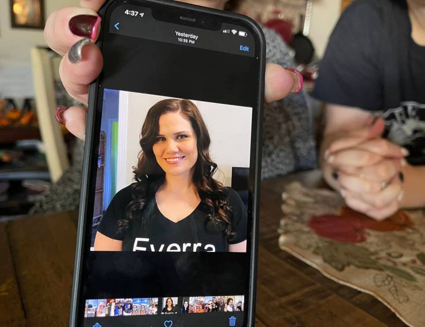 Vena Foster shows a photo at her Henderson home Thursday, Sept. 2, 2021, of her sister Kimmie P ...