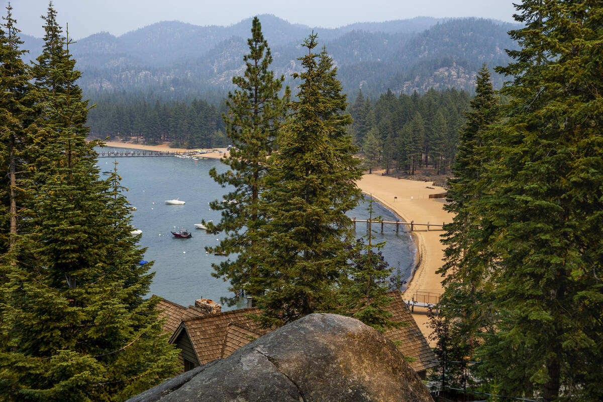 The shoreline is still empty but visibility somewhat better on Lake Tahoe as the Caldor Fire co ...
