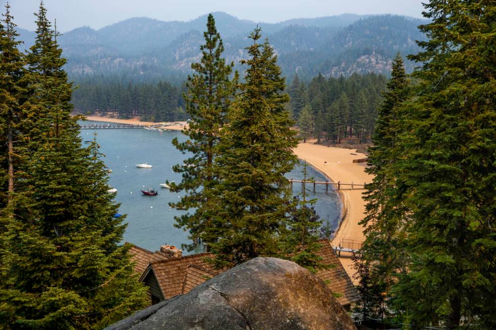 The shoreline is still empty but visibility somewhat better on Lake Tahoe as the Caldor Fire co ...