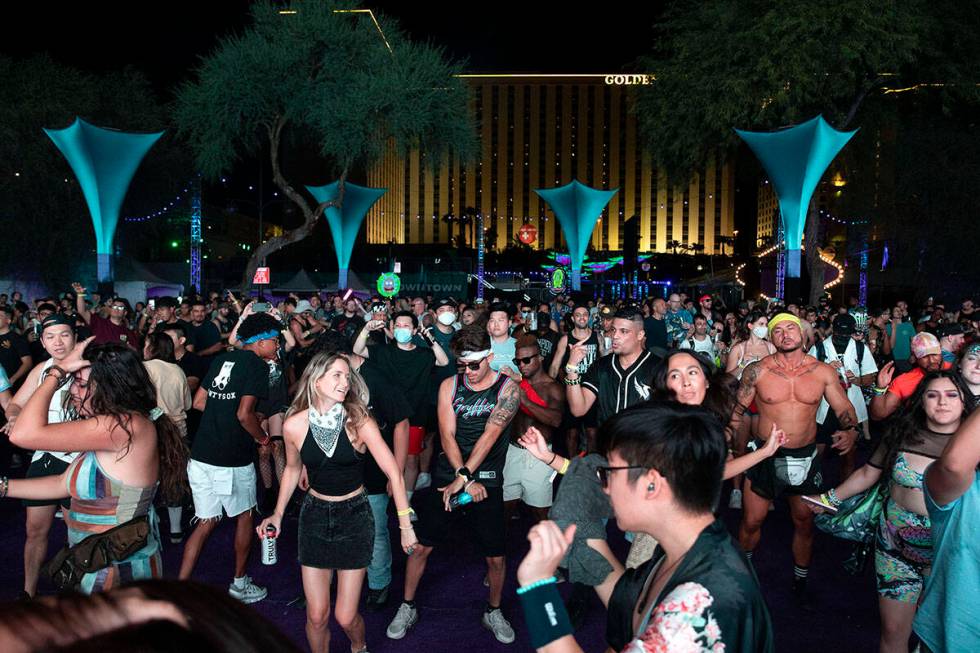 Fans dance to Devault's set during the Lost in Dreams music festival at the Downtown Las Vegas ...