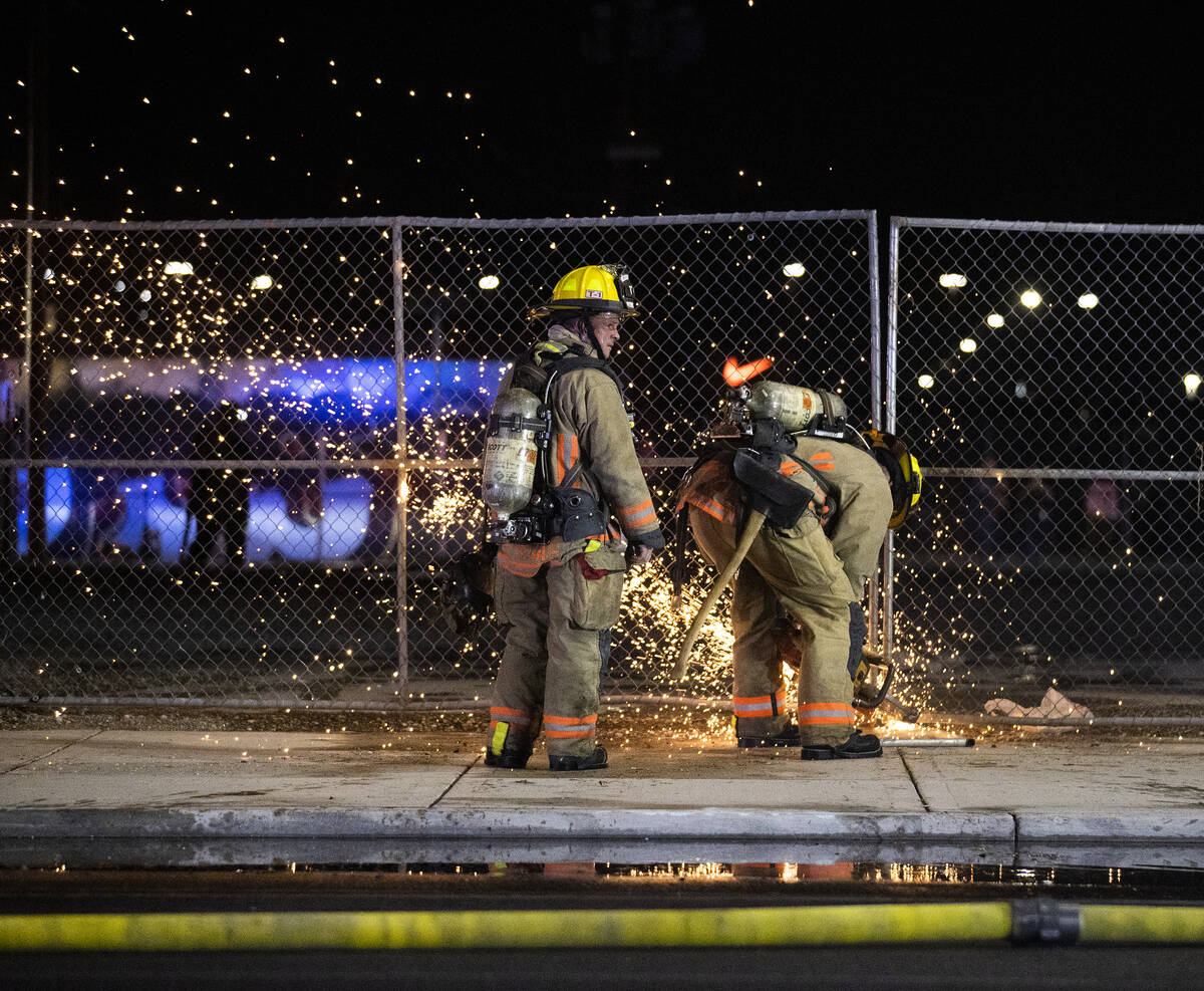 The Las Vegas Fire Department responds to the aftermath of a fire at 1026 S. Main Street on Sun ...