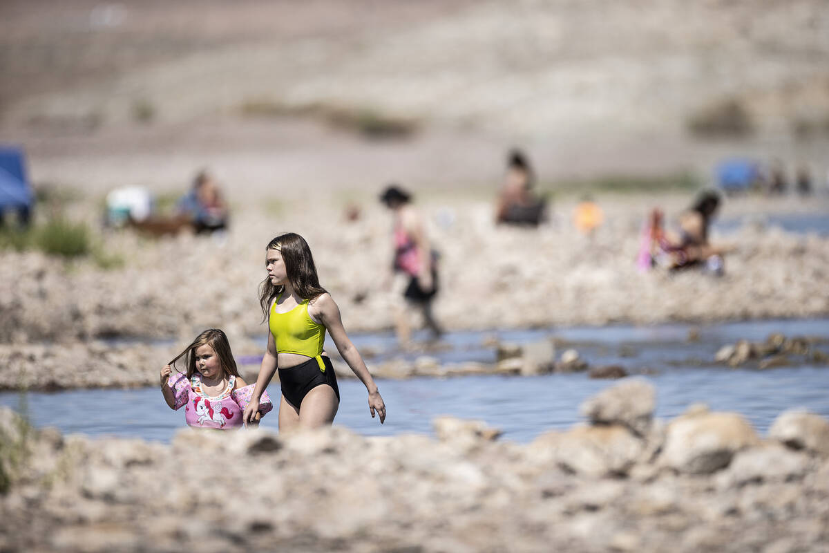 People enjoy Boulder Beach at Lake Mead on Labor Day on Monday, Sept. 6, 2021, near Boulder Cit ...