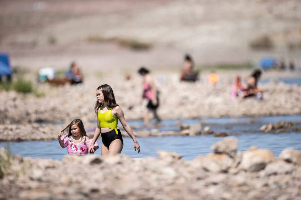 People enjoy Boulder Beach at Lake Mead on Labor Day on Monday, Sept. 6, 2021, near Boulder Cit ...