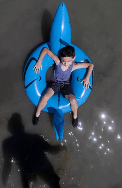 Mason Soto, 6, enjoys playing in Lake Mead on Labor Day on Monday, Sept. 6, 2021, near Boulder ...