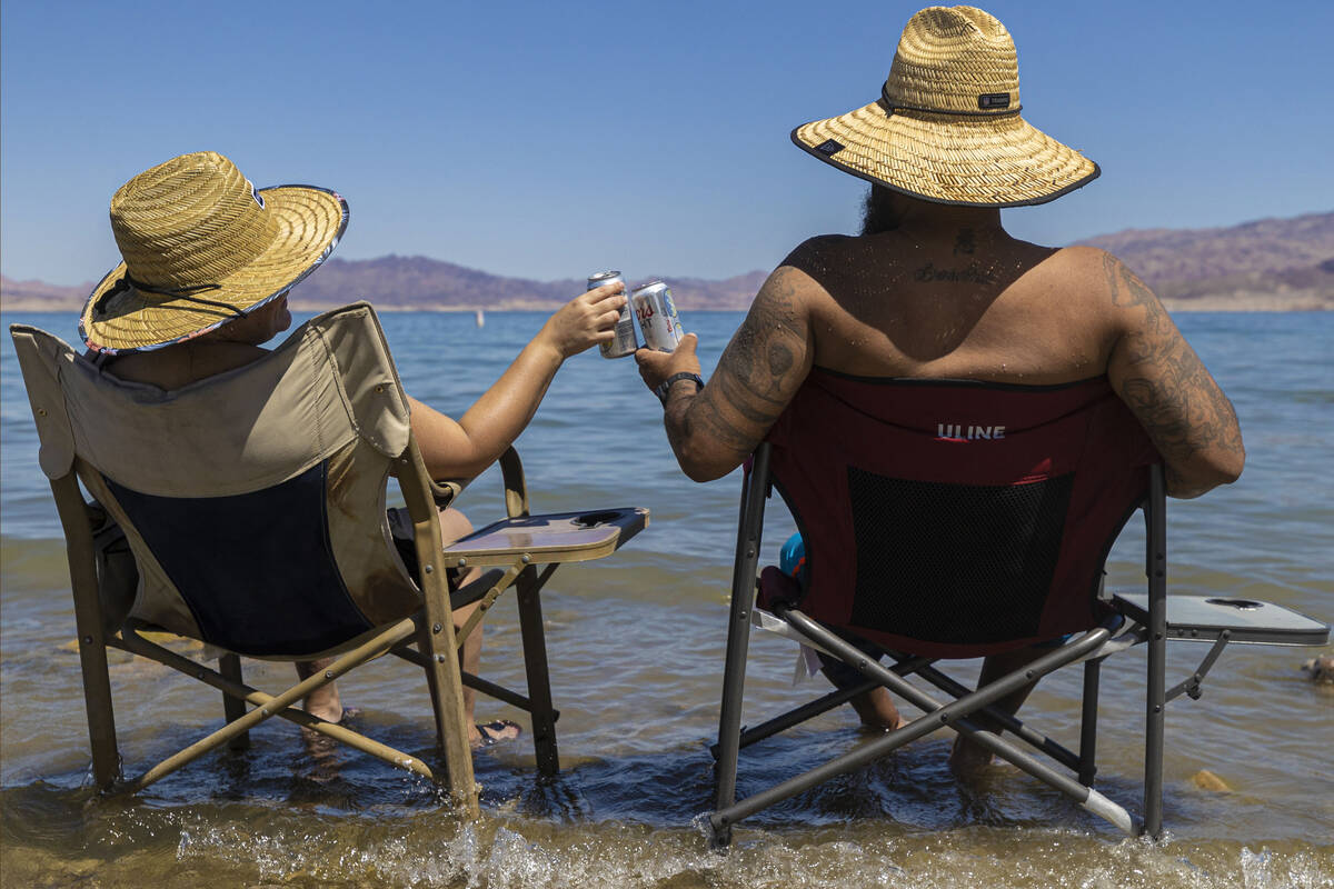Rene, right, and Bea Cisneros relax at Lake Mead on Rene’s birthday on Monday, Sept. 6, 2021, ...