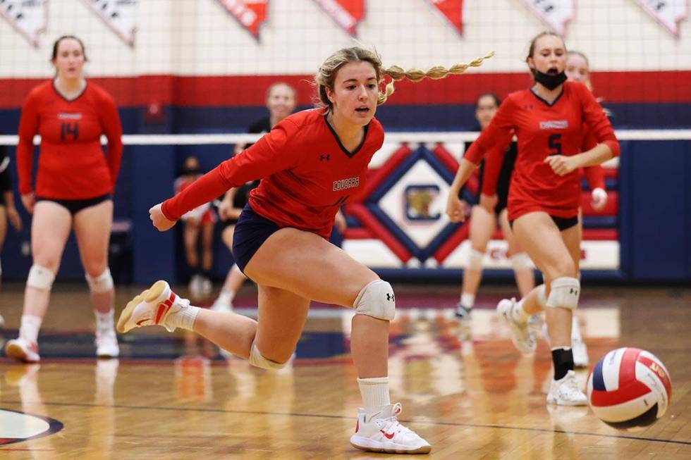 Coronado's Marlena Tollestrup (11) watches the ball fall fair for a score by Liberty in a girls ...