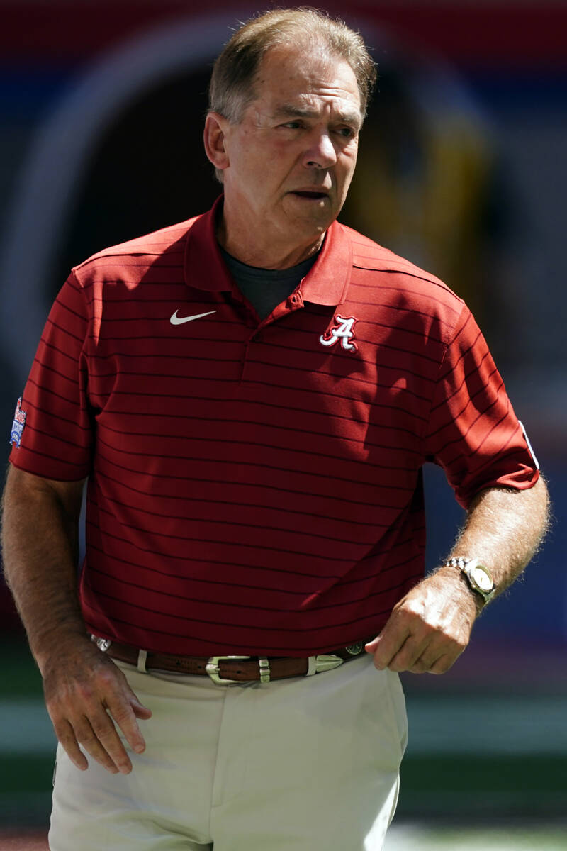 Alabama head coach Nick Saban is shown before an NCAA college football game against the Miami S ...