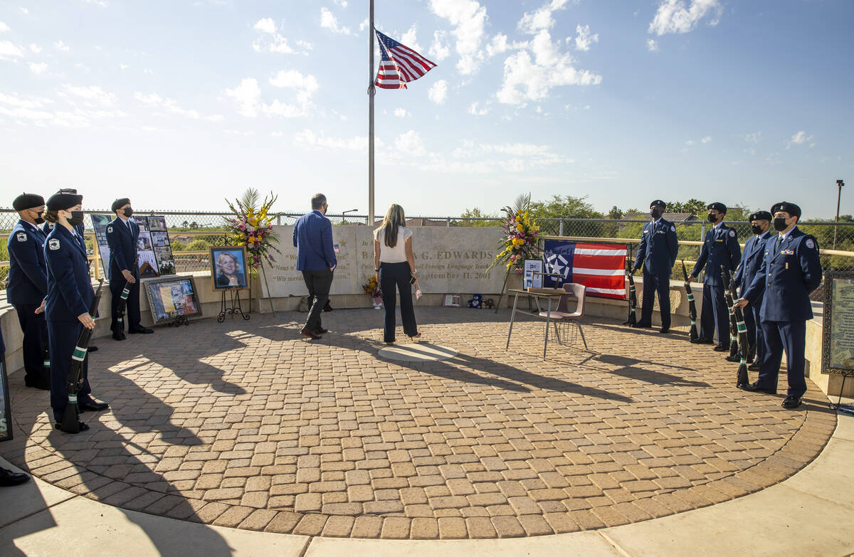 The flag is at half-mast at the permanent memorial during a ceremony to honor the memory of Pal ...