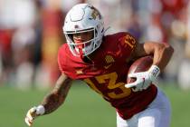 Iowa State wide receiver Jaylin Noel (13) runs the ball during the second half of an NCAA colle ...