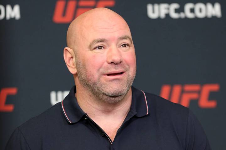 UFC president Dana White speaks during a press conference at the UFC Apex in Las Vegas, Tuesday ...