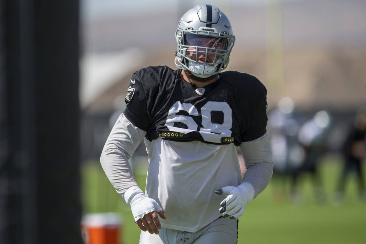 Raiders center Andre James (68) during team practice at the Raiders Headquarters at the Intermo ...