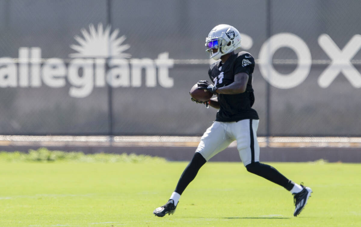 Raiders wide receiver Henry Ruggs III (11) makes a catch during team practice at the Raiders He ...