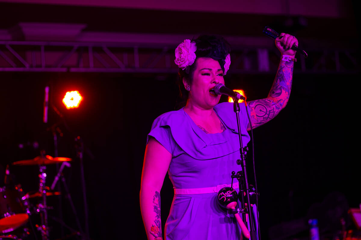 Shanda Cisneros, of Las Vegas band Shanda & the Howlers, perform during the first day of Vi ...