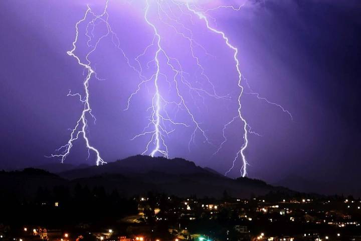 Lightning strikes in the area of Sugarloaf Ridge State Park, Thursday, Sept. 9, 2021, near Sant ...