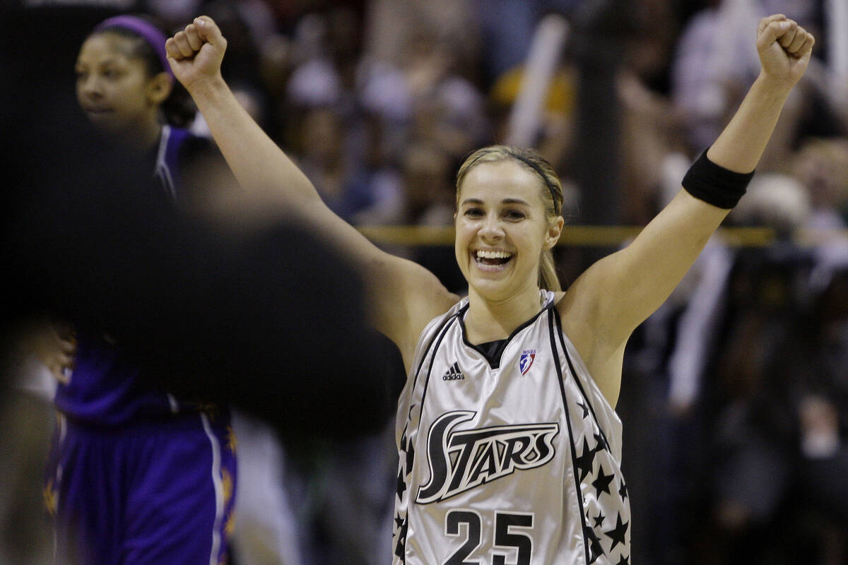 San Antonio Silver Stars' Becky Hammon celebrates after they defeated the Los Angeles Sparks to ...